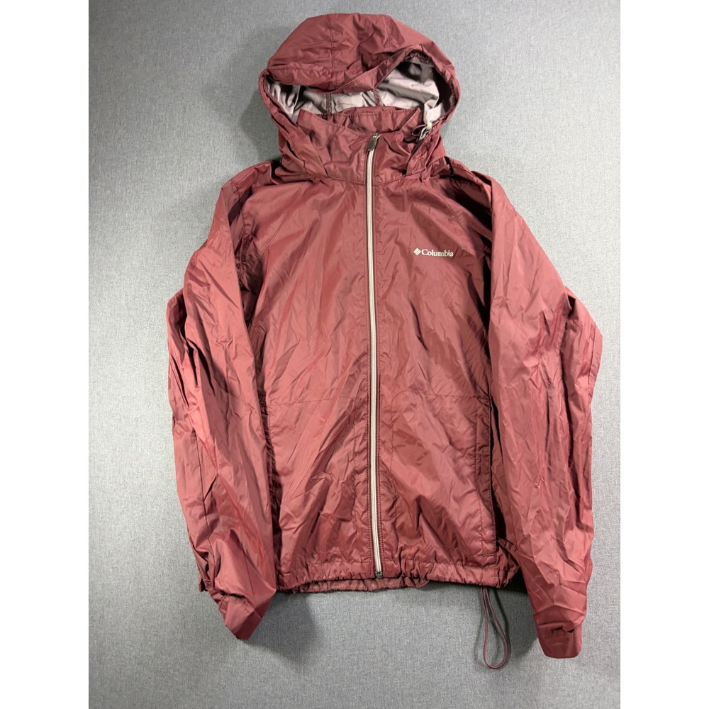 Columbia Womens XL Burgundy Maroon Full Zip Hooded Windbreaker Jacket Light